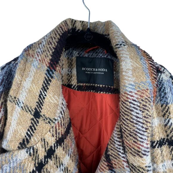 Scotch & Soda Size Large Coat Button Front Wool Blend Winter Tan Brown Blue - Picture 2 of 6